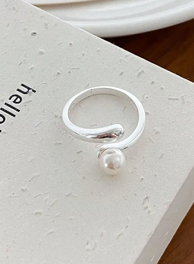 韩国简约ins风巴珍珠开口戒指气质百搭食指戒时尚轻奢手饰女