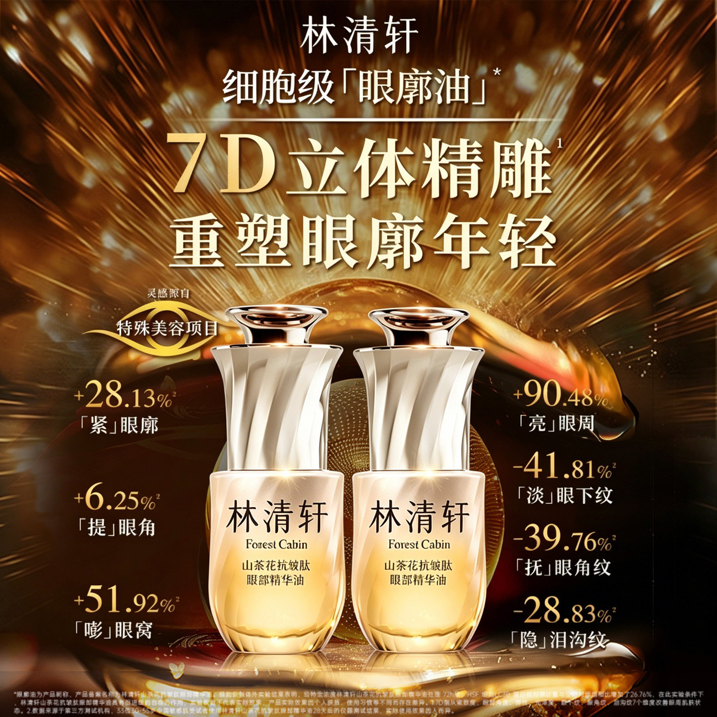 林清轩山茶花抗皱肽眼部精华油按摩养护眼油紧致淡化细纹官方正品