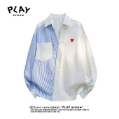 AVMXW 潮牌时尚 官方长袖 秋冬季 PLAY 情侣款 衬衫 新品 拼接条纹衬衣