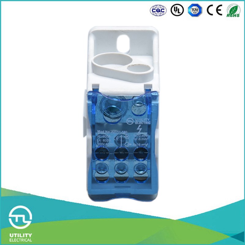 尤提乐JUT11-160导轨式接线端子排一进六出快速接线盒端子连接器