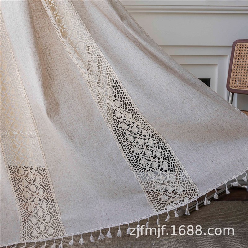 布爸爸窗帘美式圆点钩针拼接门帘帷幕客厅卧室飘窗成品小窗户