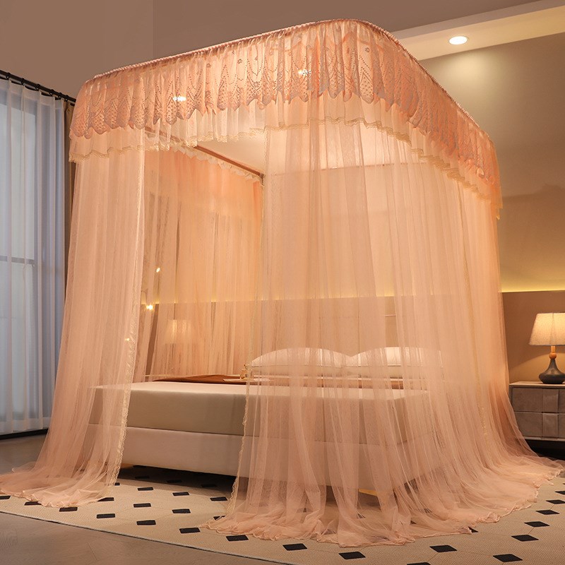 2024新款U型轨道式蚊帐家用落地导轨公主风蚊帐伸缩1.2米床三开门