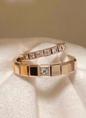 韩秀娜小冰块戒指女镀18k玫瑰金轻奢精致食指指环时尚款情侣对戒