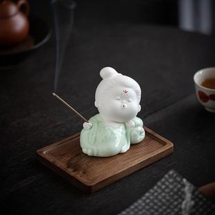 禅意小宫娥线香插座摆件创意家用室内线香炉茶道桌面熏香薰炉 中式