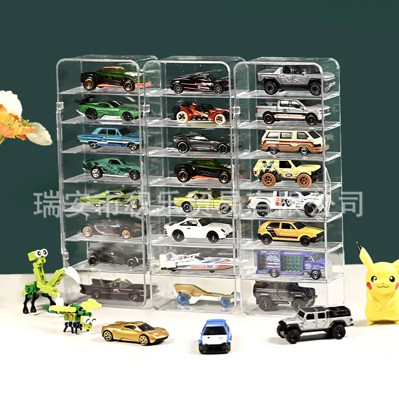 1:64小汽车卡车模型收纳盒 分格带门透明展示架