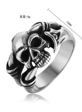 r0108-20欧美个性潮男饰品 复古骷髅头钛钢戒指 指环
