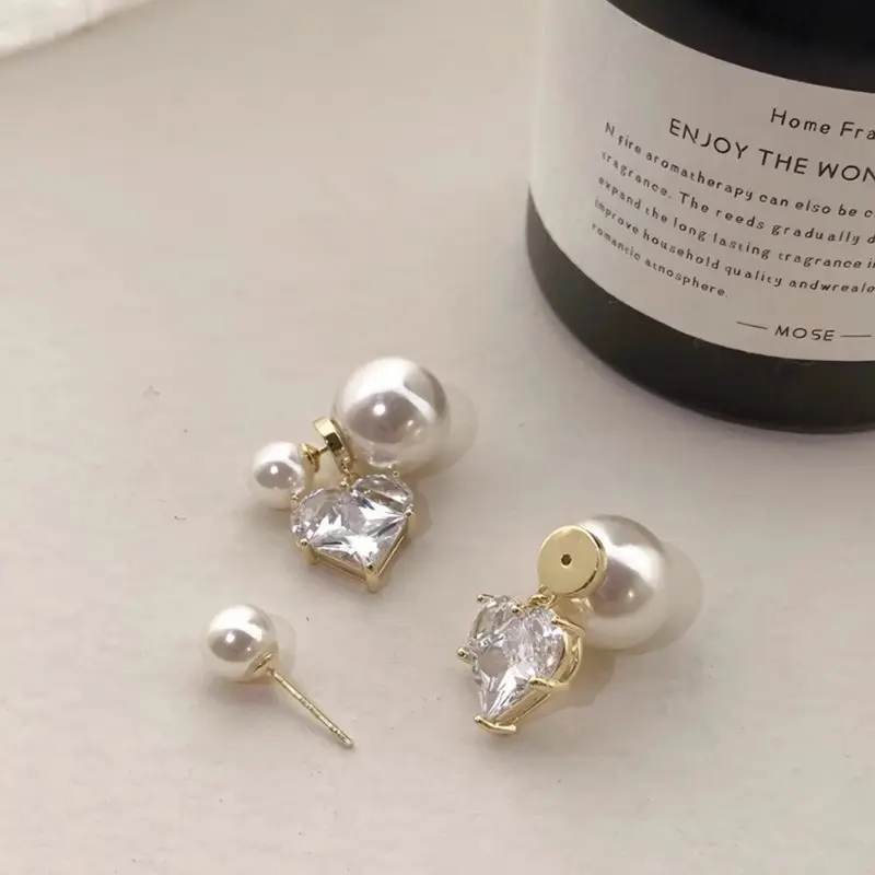 s925银针轻奢超闪爱心珍珠耳钉女小众设计气质耳环百搭高级感耳饰