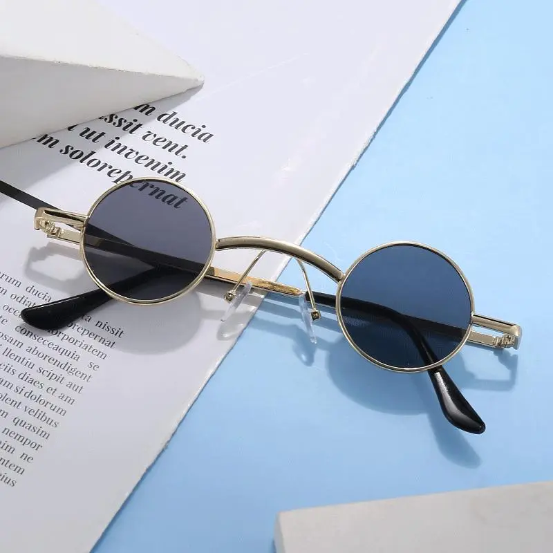 小圆框朋克风太阳小眼镜金属汉嘻哈墨镜复古街拍太子镜