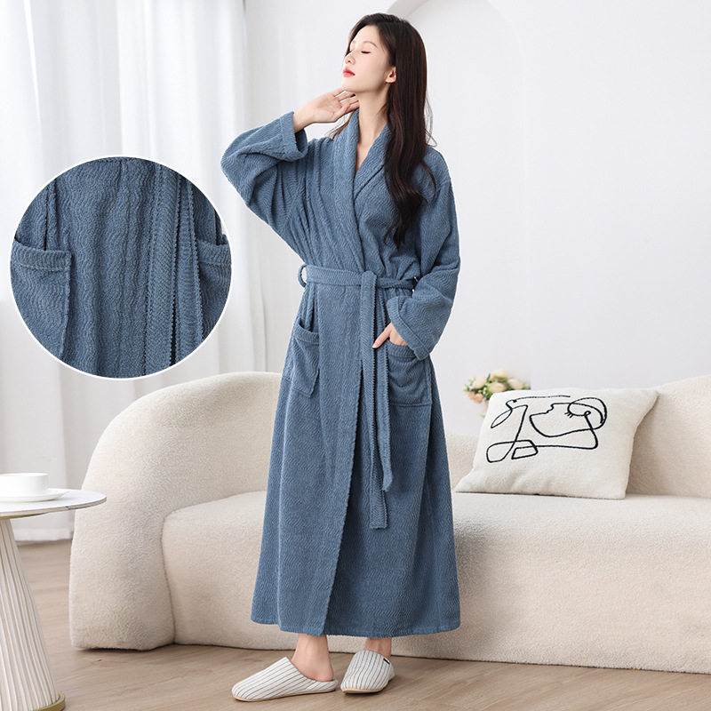 毛巾料四季通用浴袍加长款男女浴裙情侣睡袍吸水速干浴衣保暖跨境