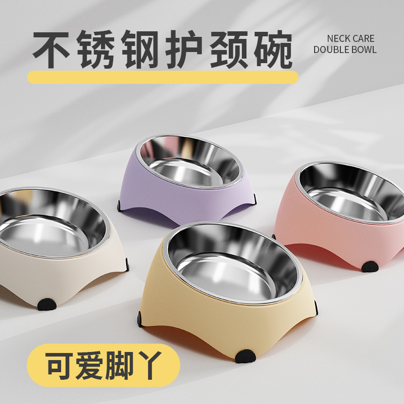 不锈钢猫咪宠物护颈碗防打翻狗碗