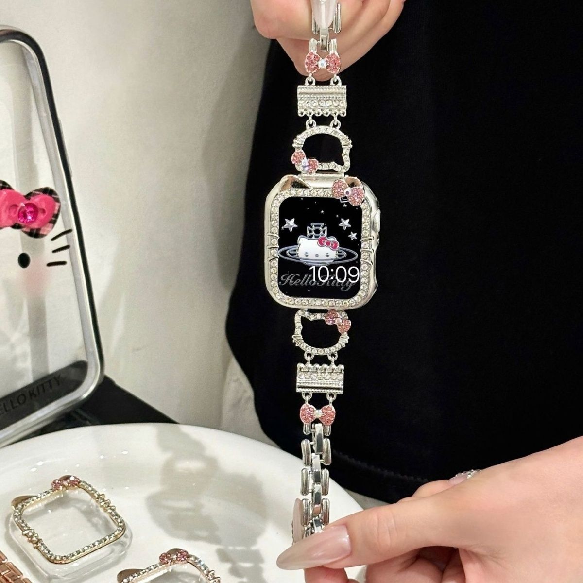 可爱Kitty猫表链适用华为Fit4表带watch Fit4pro凯蒂猫表壳Fit3女