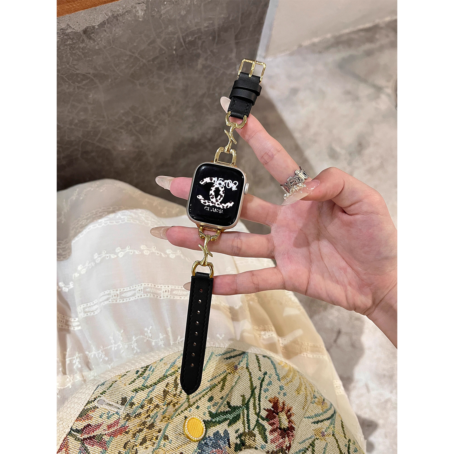 链条拼真皮质oppo手表watch3/2/X/3pro/4pro表带女金属se新款适用