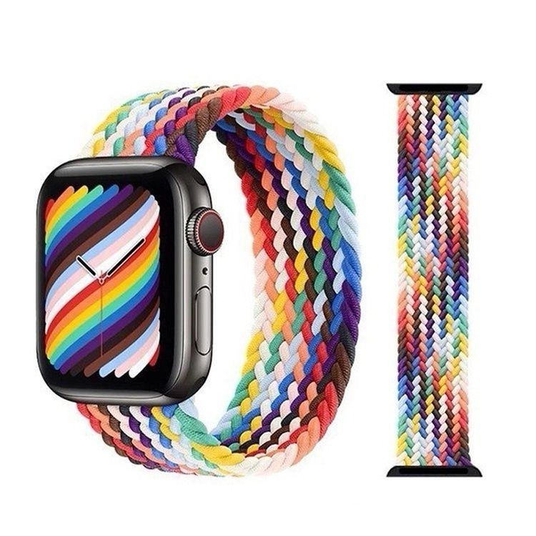 适用苹果单圈彩虹表带iwatch尼龙弹力se编织手表42/44/45/49MM