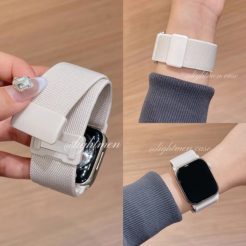 适用iwatch10苹果手表S9表带s10纯色尼龙编织s8磁吸s7弹力S6/45SE