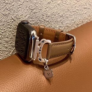原创小熊苹果appleiwatch98手表表带真皮质男女s10华强北s9夏适用
