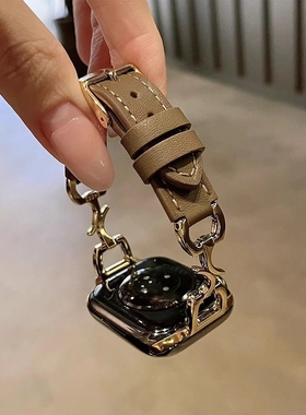 1003新款高级真皮拼接金属手表带适用苹果s789SE2手表带Appliwatc