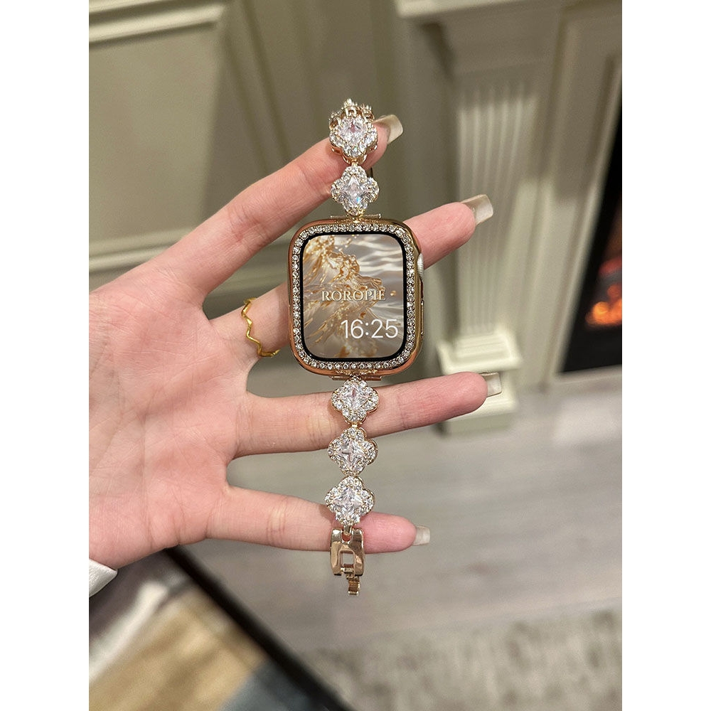 镶钻四叶草适用苹果iwatchs9手表带s8/7/6/5/4/3/2/se高级感ultra