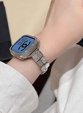 Getyrbd银色冰块锆石表带Apple Watch金属适用苹果表带78910