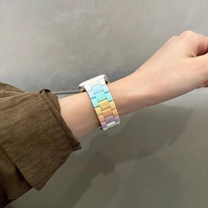 OPPOwatchX/4pro表带SE表带夏天树脂彩虹拼色watch3新款通用型