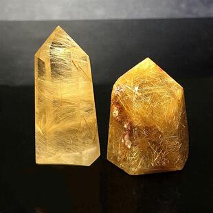 天然金发晶柱铜顺发红发晶单尖水晶柱子六棱柱原矿石标本把玩摆件