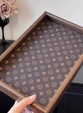 中古复古长方形桌面首饰摆件钥匙玄关收纳盒轻奢皮革茶盘托盘家用