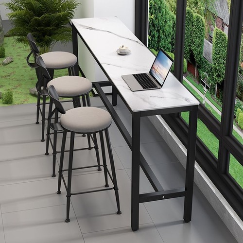 吧台桌岩板窄桌子家用高脚桌靠墙隔断奶茶店酒吧简约长条桌椅组合