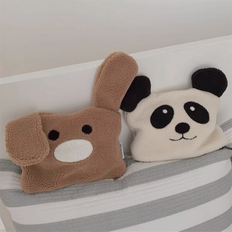 韩国羊羔绒卡通动物熊猫毛绒收纳包化妆包 兔子熊便携手拿包