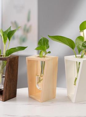 水培花瓶创意复古木架小清新客厅简约装饰摆件桌面绿萝装饰