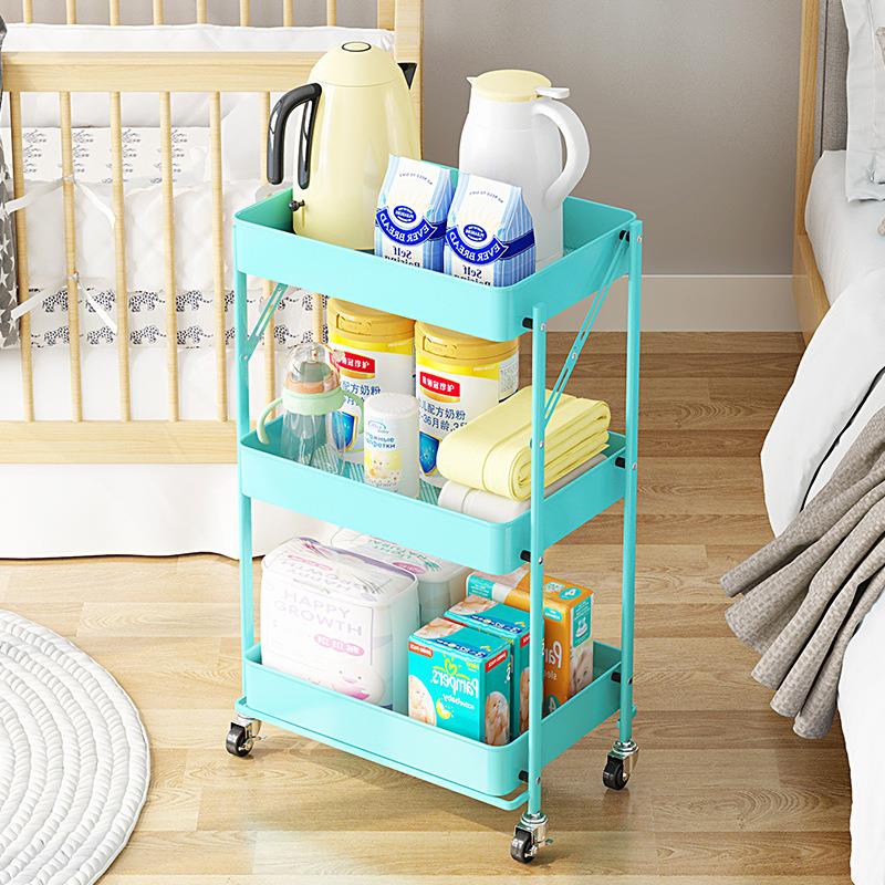源头工厂免安装可移动小推车置物架浴室折叠家用婴儿房收纳架子