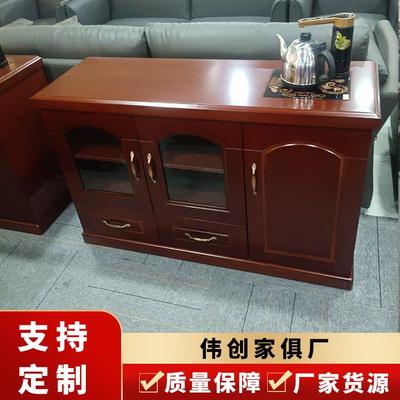 实木皮油漆圆门自动茶水柜办公室茶水置物架三门餐边柜厨房边柜