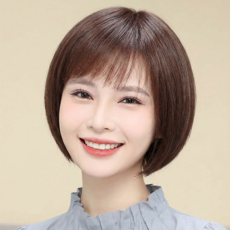 假发全头套女真人发丝短发假发波波头真发时尚自然日常假发全头套