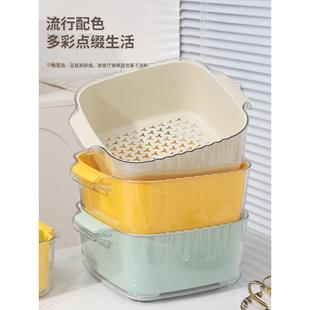 双层蔬果沥水篮加厚耐摔防虫家用客厅水果篮子双耳提手厨房洗菜盆