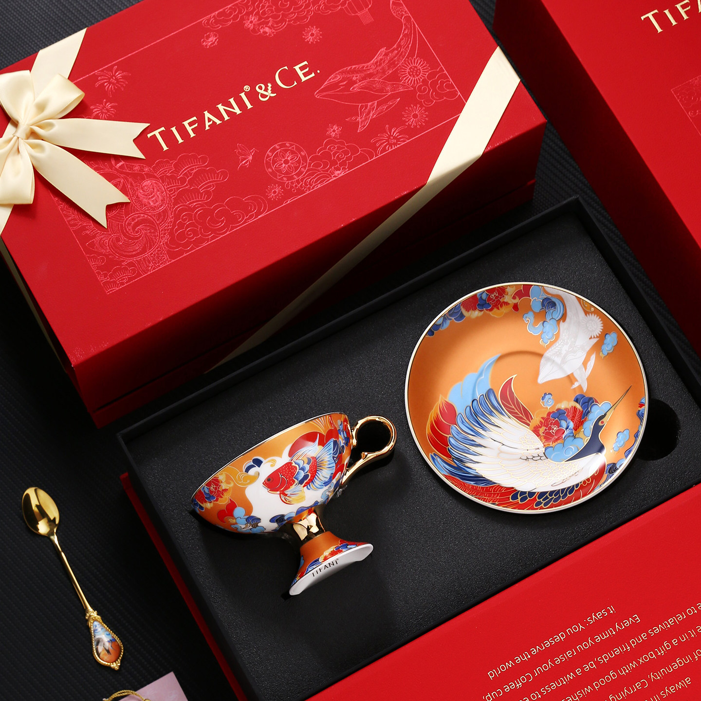TIFANI鳞羽和鸣高档设计款国风骨瓷咖啡杯碟勺精致小众茶杯礼盒装,餐饮具,咖啡杯,淘宝优惠券,粉丝福利购,淘宝优惠卷
