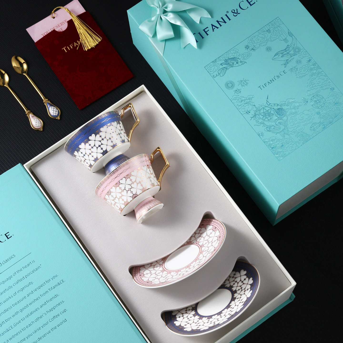 TIFANI幸运四叶高档骨瓷咖啡杯碟礼盒套装下午茶杯子结婚乔迁礼物,餐饮具,咖啡杯,淘宝优惠券,粉丝福利购,淘宝优惠卷
