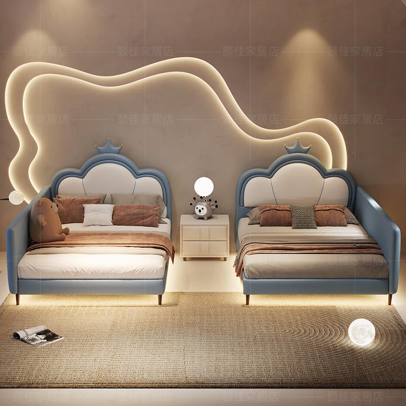 主卧亲子床拼接二胎双人真皮床现代简约一家四口床2米x2米2大床