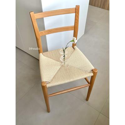 DPstudio奶油风实木藤编餐椅侘寂风简约家用休闲椅网红设计实木椅