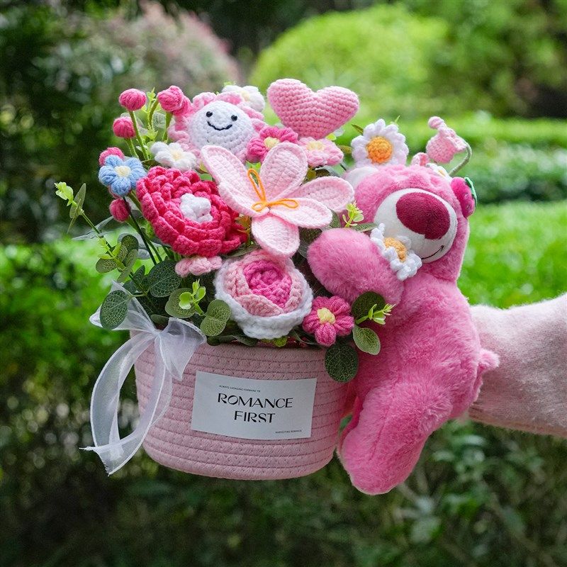 创意生日礼物草莓玩偶q花束钩织毛线花篮礼盒可爱送女友闺蜜,家居饰品,干花/花瓣/干花包/干树枝,淘宝优惠券,粉丝福利购,淘宝优惠卷