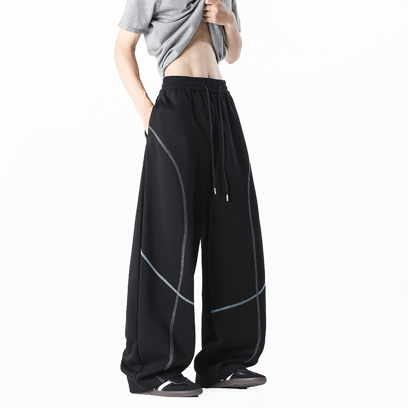 垂感哈苏明线阔腿弯刀裤