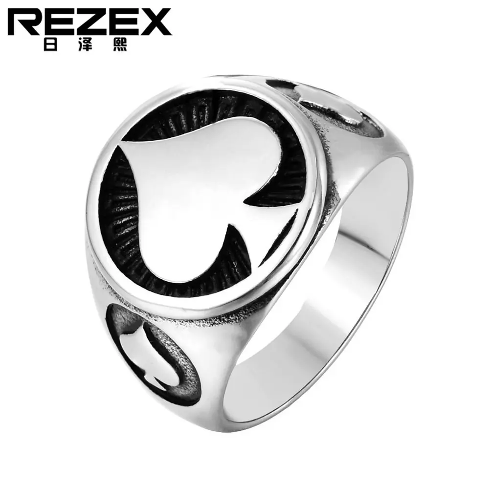 r0251-hk01 欧美个性复古朋克黑桃男士钛钢戒指 魔术戒指