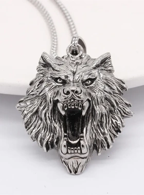 p1162 欧美个性复古狼头男士钛钢吊坠项链