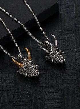 2025 wish新款金角般若吊坠 欧美男士鬼怪面具项链万圣节礼物