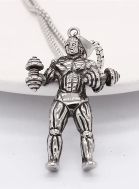 p1158 欧美个性复古健身哑铃举重男士钛钢吊坠项链