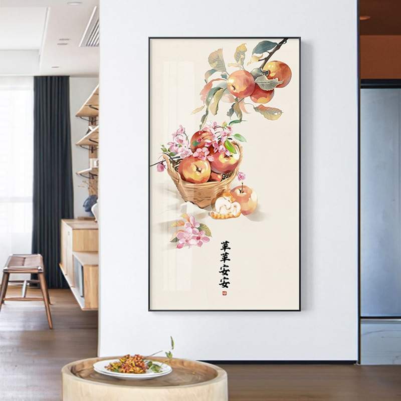 事事如意玄关装饰画新中式入户门厅走廊壁画日式吉祥寓意水果挂画图片