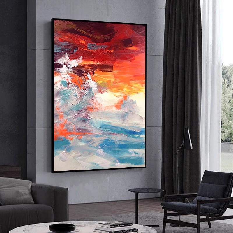纯手绘油画客厅装饰画现代简约大幅立体抽象艺术色块走廊玄关挂画图片