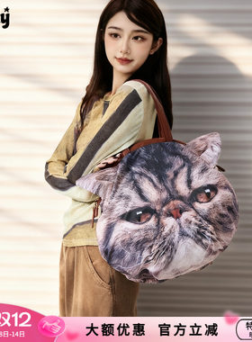阿贝莉新款女单肩托特包大包手提可爱猫咪小猫包猫头卡通动物包包