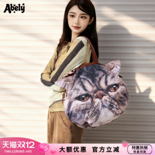 阿贝莉新款可爱动物卡通小猫咪图案猫头包大容量手提单肩女包大包