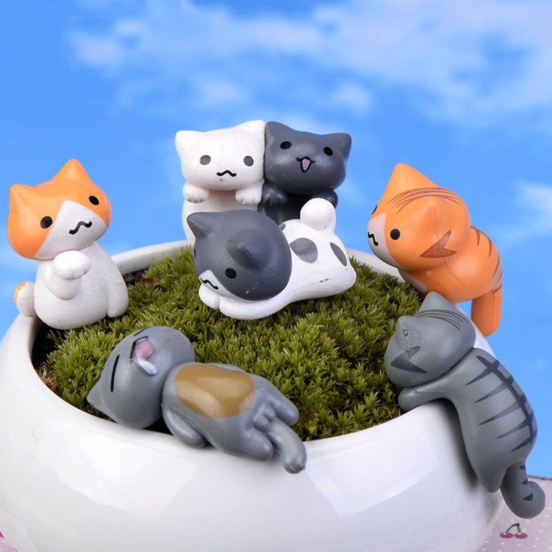 微景观卡通动物盆栽造景装饰可爱塑料仰望招财猫公仔创意迷你小猫