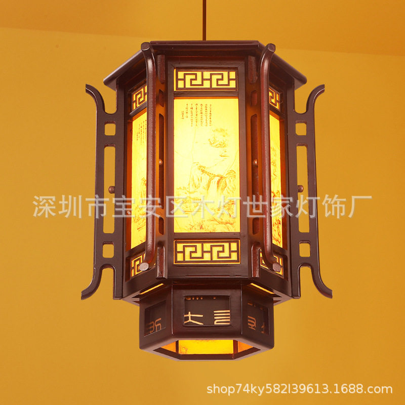 中式仿古实木吊灯餐厅茶楼饭店木艺灯笼古风建筑屋檐走廊户外装饰