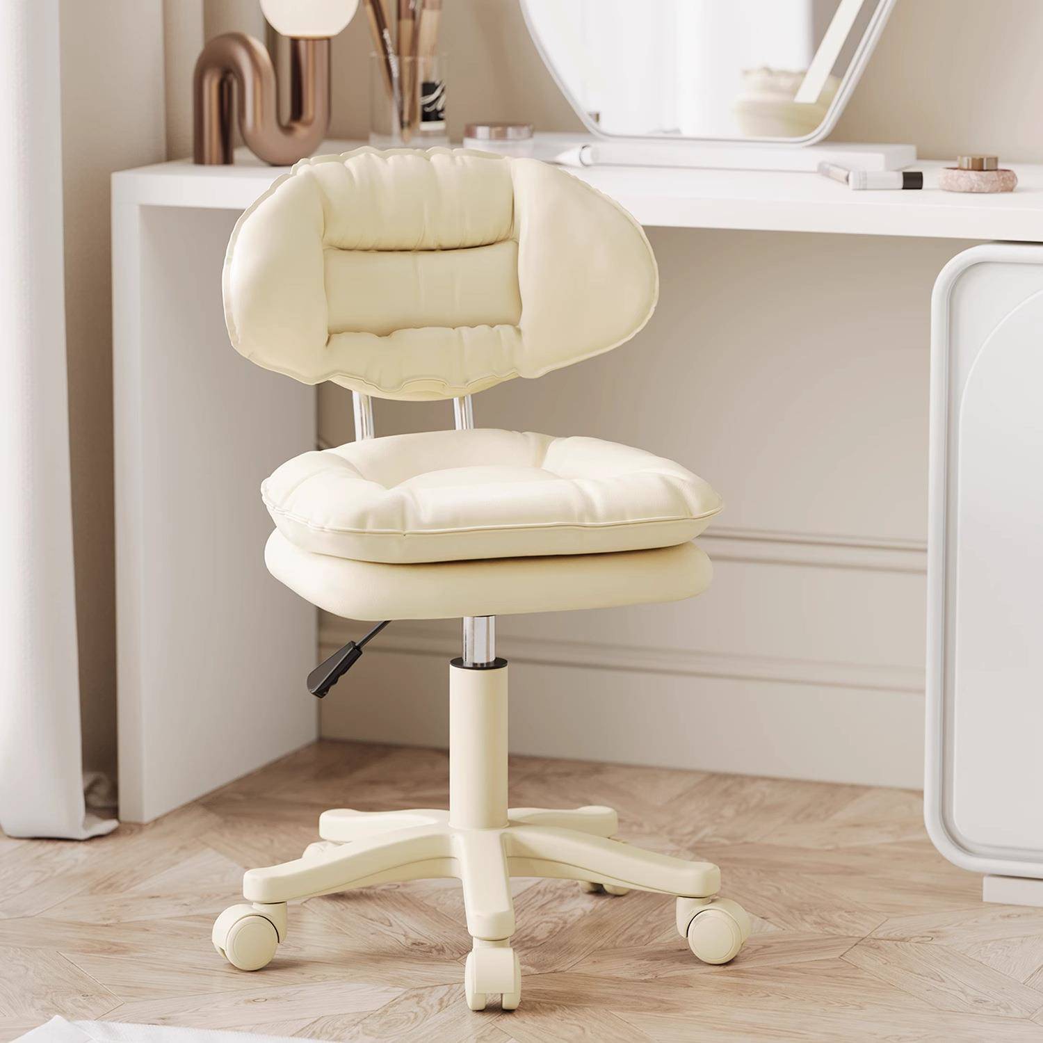 网红梳妆台凳子化妆凳女生卧室奶油风靠背椅子家用轻奢高级美甲椅
