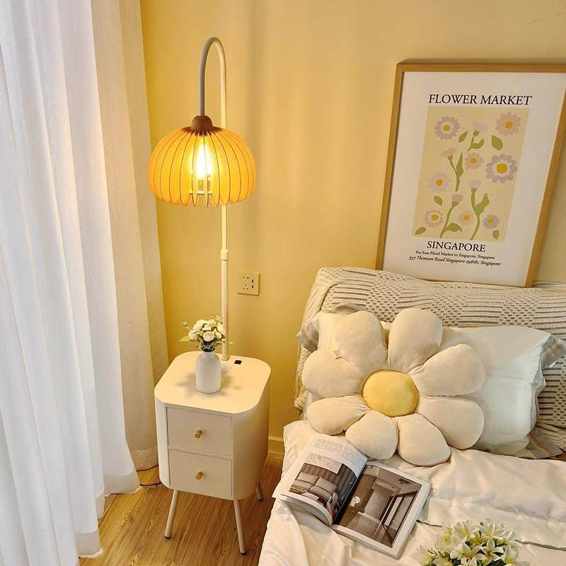 奶油风落地灯床头柜一体北欧氛围感装饰置物南瓜客厅沙发台灯